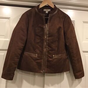 Laura Ashley PetiteS Faux Suede Brown Jacket Gold Zip Timeless Old Money Upscale